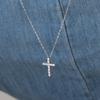 (92.5 Silver) Claire Cross Pendant Long Necklace Nz2487