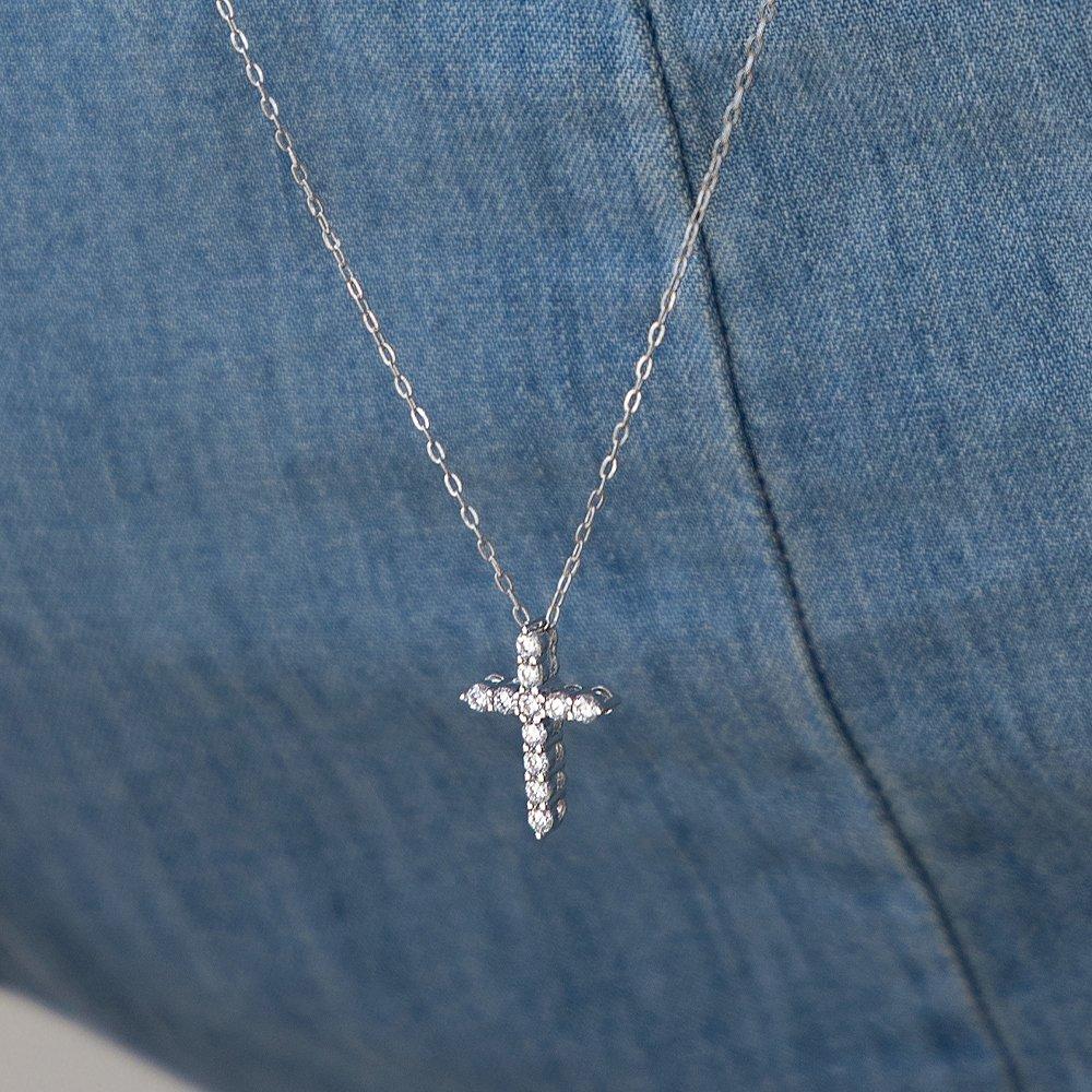 (92.5 Silver) Claire Cross Pendant Long Necklace Nz2487