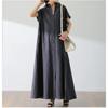 Single Breasted Short Sleeve Cotton Linen Shirt Dress Women's Loose Lapel Solid Casual Maxi Dresses