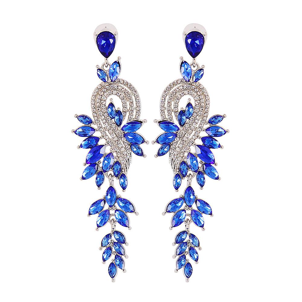 Water Droplet Shaped Retro Long Leaf Tassel Alloy Diamond Inlaid Elegant Temperament Earrings