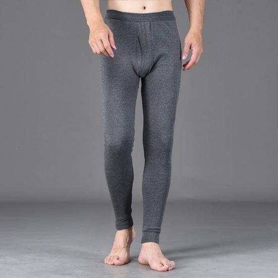 Men Winter Long Johns Great Elasticity Soft Pure Color High Waist Thick Warm Open Crotch Slim Fit Skinny Casual Plus Size Ankle Banded Length