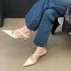 Fashion SUOJIALUN 2025 New Brand Women Slipper Fashion Pointed Toe Slip On Ladies Elegant Mules Shoes Thin Low Heel Outdoor Dress Pumps