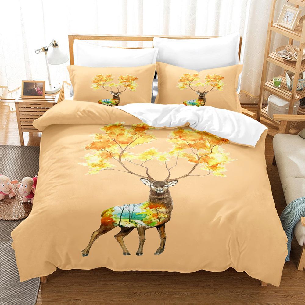 Fashion Home Bedding Quilt Cover Bedroom Home Quilt Cover Pillowcase 3D Printed Animal Quilt Cover Set Deer Motif Bedroom Bedding