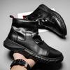 Autumn and Winter New British Style Tooling Boots Black Short Boots High-top Men's Shoes Fashionable and Lightweight Leather Boots