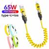65W 4 In 1 Spring Short Data Cable 6A USB Type C Spring Telescopic Quick Charger Wire Spring USB Cable