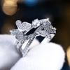 Elegant Double Butterfly Rings For Women Trendy Sparkling Silver Color Wedding Rings Bride Jewelry