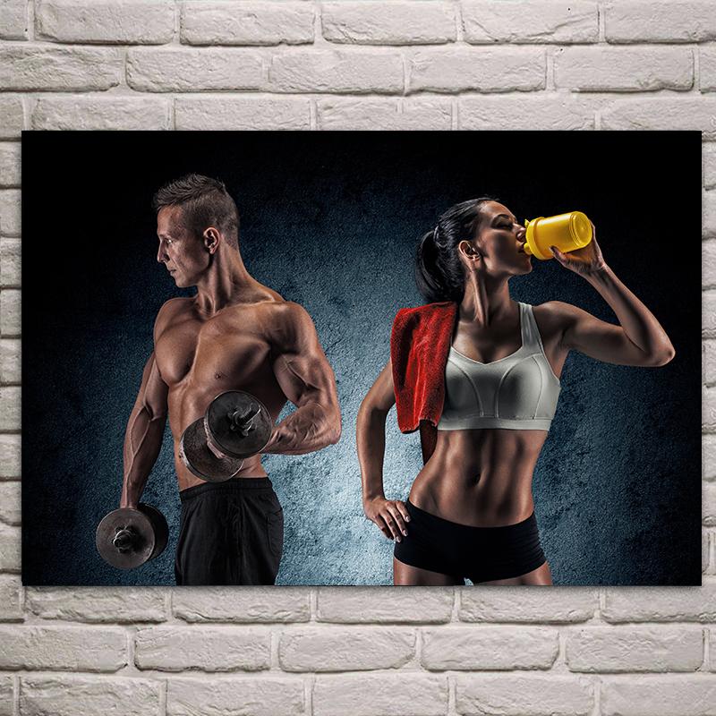 Modern Gym Fitness Canvas Painting Bodybuilding Character Wall Art Poster Sexy Men Women Muscle Wall Picture Mural Cuadros