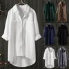 Autumn Women's Casual Solid Color Shirt Cotton Linen Cardigan Double Pocket Long Sleeved Women's Shirt  Tops