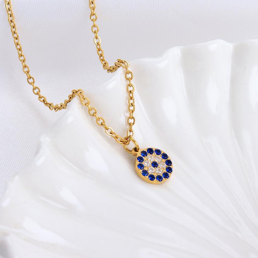 Tide Street Hip Hop Light Blue Horse Eye Lucky Eye Pendant Stainless Steel Necklace