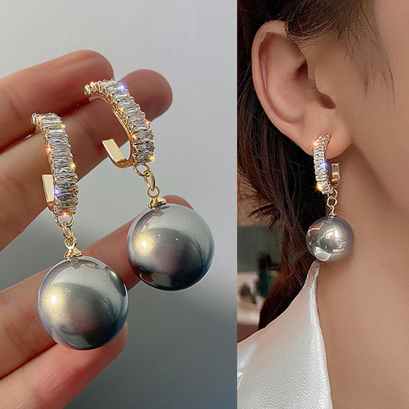 New Fashion Korean Bling Pearl Drop Dangle Earrings for Women Girls Luxury Shinying Zircon Wedding Earrings Jewelry Gift