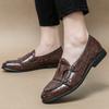 Fashion Men's Pointed Leather Shoes Fashionable Double Buckle Design Wedding Party Outdoor Leisure Business Walk Men's Trend Loafer