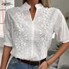 Short Sleeve V-neck Lantern Sleeve Womens Clothing Fashion Summer Blouse Women 2023 Embroidery Cotton White Shirts Blusas 14204