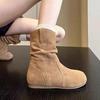 Women's Shoes Niche Design Sense Retro Stacking Boots 2025 New Round Head Flat Bottom Small Short Boots Popular Western Cowboy Horse