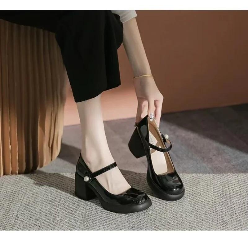 Fashion 2024 Brand Women's Shoes Buckle Strap Women's High Heels Fashion Round Toe Dress Pumps Women Hot Sale Shallow Mary Jane Shoes