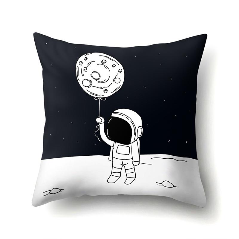 Astronaut Polyester Pillow Case Style Floral Print Peach Leather Velvet Pillow Case Creative Moon Car Waist Cushion Cover
