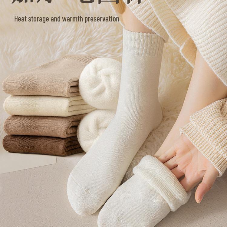 Women's Thick Velvet Mid-Tube Socks - Deodorant, Warm Terry for Autumn/Winter