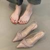 French Temperament High Heels Spring and Summer 2025 Temperament Socialite Gentle Pleated Fairy Pointed Head Shallow Mouth Empty Sandals