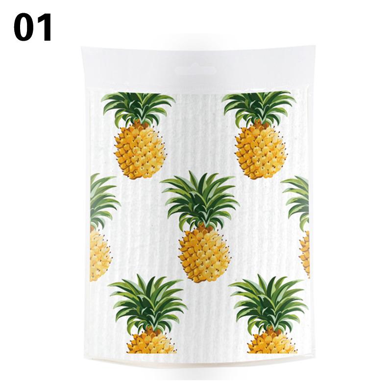 1PC Kitchen Printed Absorbent Dishcloth Cellulose Cleaning Cloths Wet Dry Household Rag Reusable