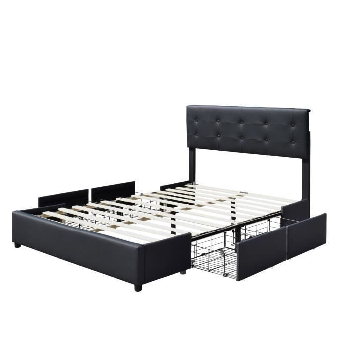 Chloe - Solid and Comfortable Bed 120x190 with Slatted Base with 4 Drawers Headboard Color BLACK Legs In 4 Cm