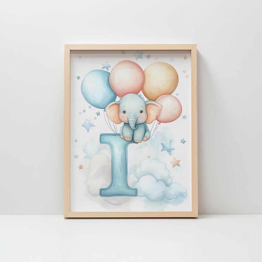 Poster Elephant On the Letter I Poster Elephant On the Letter I, 70X100 Cm, Dark Brown Wooden Frame, 230 Gsm Matte Paper