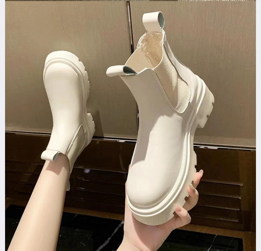 Зимние новые женские сапоги, осенние модные ботинки челси на платформе, женские короткие ботильоны на толстом каблуке без застежек в стиле панк-готика, теплые ботильоны