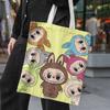 1Pc Labubu Canvas Bag Female Cute Cartoon Shopping HandBag Casual Student Shoulder Bag The Monsters Crossbody Bags