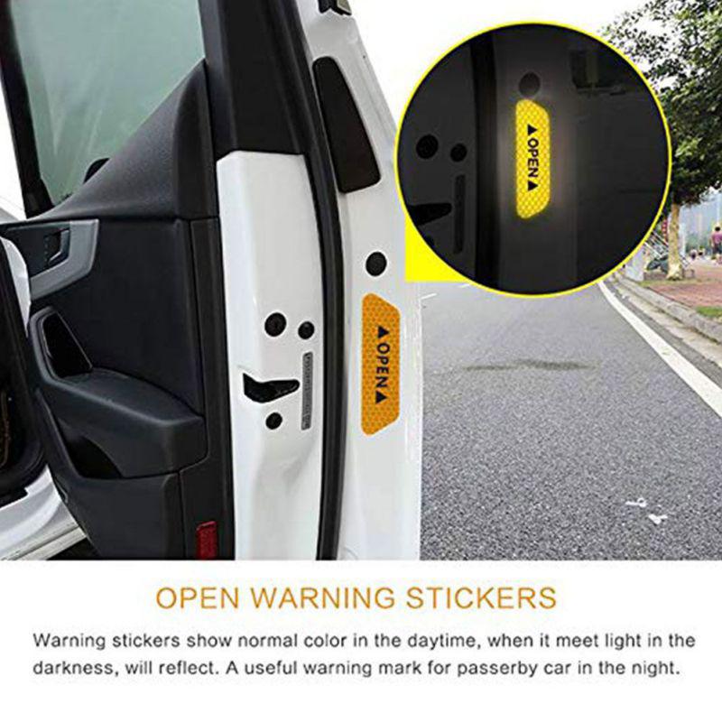 4 Pieces/Set of Car Open Reflective Tape Warning Signs Night Driving Safety Lighting Luminous Tape