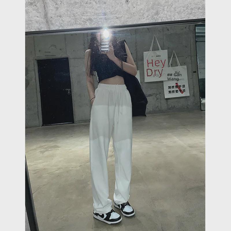 Gray Women's Slim-Fit High-Waist Drawstring Sweatpants - European & American Trend, Casual Loose Fit for Spring 2024