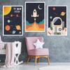 Solar System Wall Art Earth Poster Educational Print Spaceship Rocket Decoration Picture Astronaut Poster for Nursery Home Decor