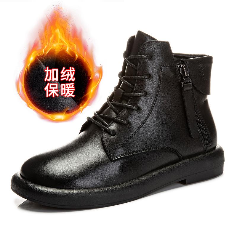 Fleece Leather Martin Boots for Women 2025 Winter New Thick-soled Versatile Short Boots for Women Casual Low-heeled Retro Boots for Women