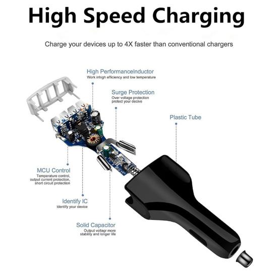 Portable QC 3.0 Quick Charge 4 USB Ports Car Cigarette Lighter Charger Adapter