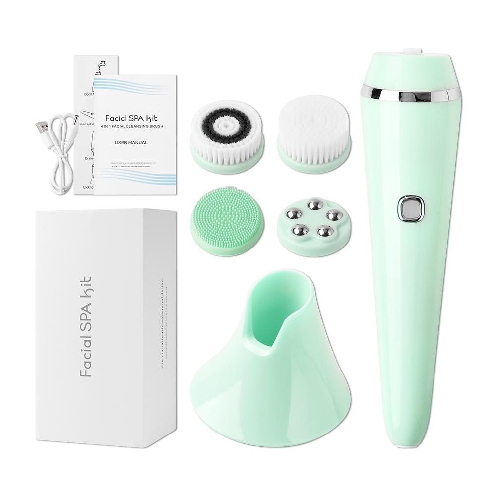 4 In 1 Electric Face Cleansing Brush for Facial Skin Care Wash Sonic Vibration Massage Tool Acne Pore Blackhead Silicone Cleaner