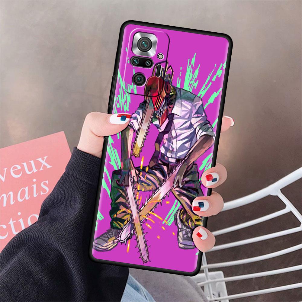 Luxury Black Phone Case For Xiaomi Redmi Note 11 10 9 8 7 Pro 9S 9A 9C 10s 8T K40 10C 10S Funda Cover Anime Chainsaw Man