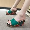 New Summer Women Sandals Open Toe Shoes Ladies High Heel Thick Bottom Casual Wedge Shoes Retro Ethnic Style Print Slippers