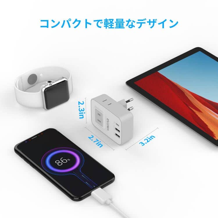 VITNAR Type C Power Adapter Converter for International Includes 4 AC 2 USB A and 1 Type C Port for and More Use, Outlets, Ports, Korea, Spain,