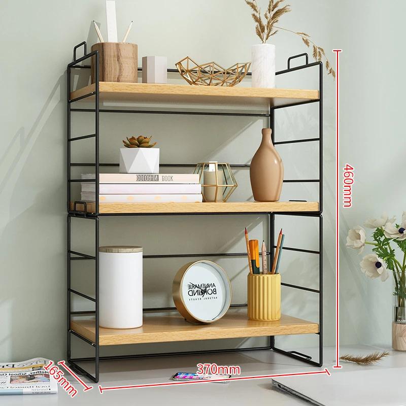 Desktop Bookshelf Organizer Multi-Layer Storage Rack Wooden Flower Shelf Kitchen Organizer Save Space Bedroom Makeup Stand Rack