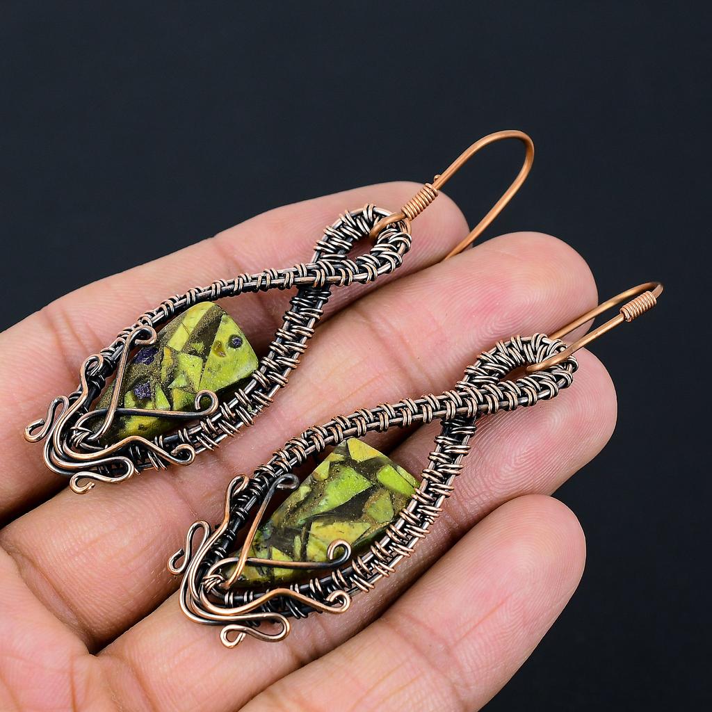 Natural Copper Green Turquoise Handmade Copper Wire Wrap Earring 2.95 Y2T44