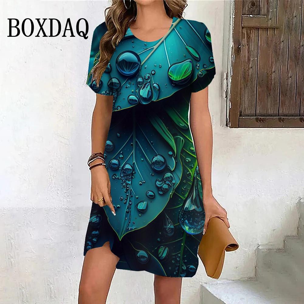Fashion Oversized Clothing Tie Dye Leaves 3D Print Women Dress Summer Casual Ladies Short Sleeve O-Neck Loose Plus Size Dresses