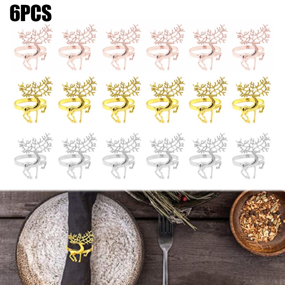Xmas Napkin Rings Deer Shaped Holders Buckles Party Serviette Christmas Decoration Supplies 1/6 PCS