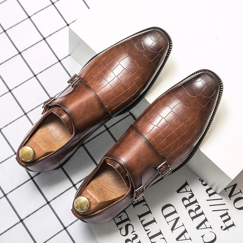 Men Dress Shoes Casual Business Fashion Pu Leather Low Heel Buckle Strap British Style Classic Trendy Loafers for Men Zapatos