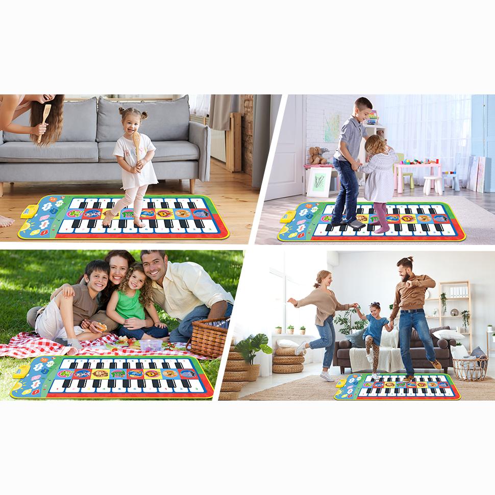 Piano Mat for Toddlers 1-3,44" X 20" Double Keyboard Music Floor Dance Mat 20 Keys with 8 Instrument Sounds,Learning Educational Toys Gifts for Baby