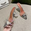 Big Size 35-45 Rhinestones Bowknot Transparent PVC Women Slippers Elegant High Heels Summer Shoes Sandals Mules Slides