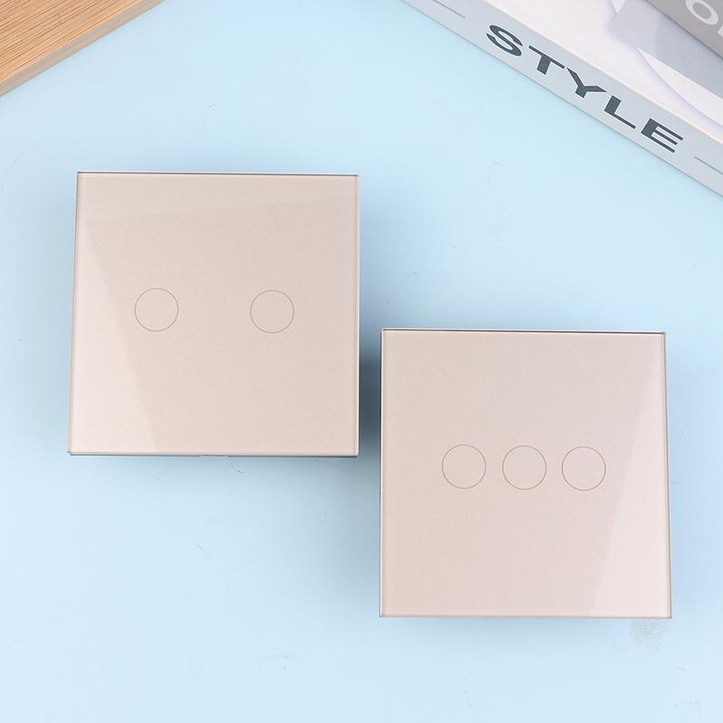 1/2/3Gang Touch Switch 1Way Type-C Usb Wall Sockets Light Switch With Power Sockets Glass Panel Gold
