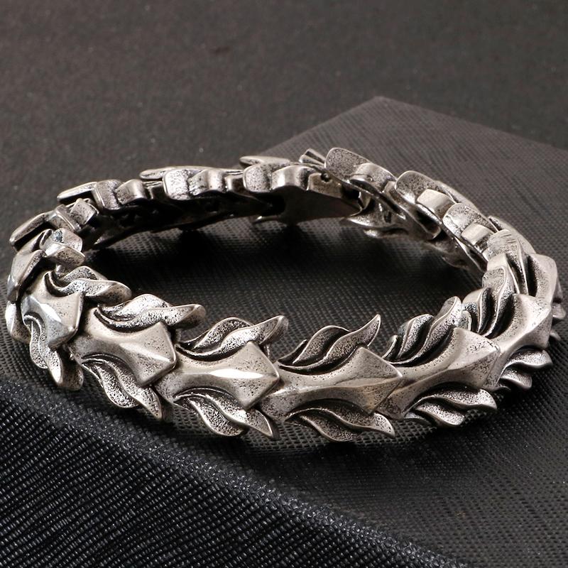 17MM Keel Chain Bracelet For Men Old Silver Color Stainless Steel Men's Bracelets Accessories Vintage Bikers Jewelry Armband
