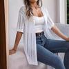 Women's Spring Summer Solid Check Sweater Cardigan Elegant V Neck Loose Knitted Tops
