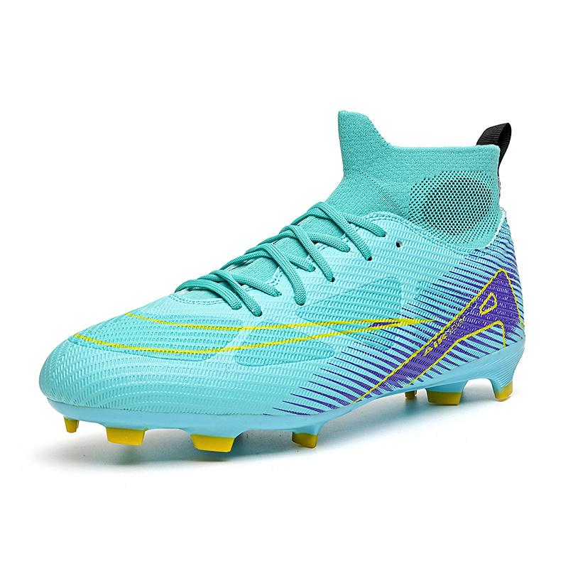 Brand Fashion Blue Football Training Shoes Men Women Long Spikes Professional Soccer Cleats Men Breathable Socks Futsal Boots