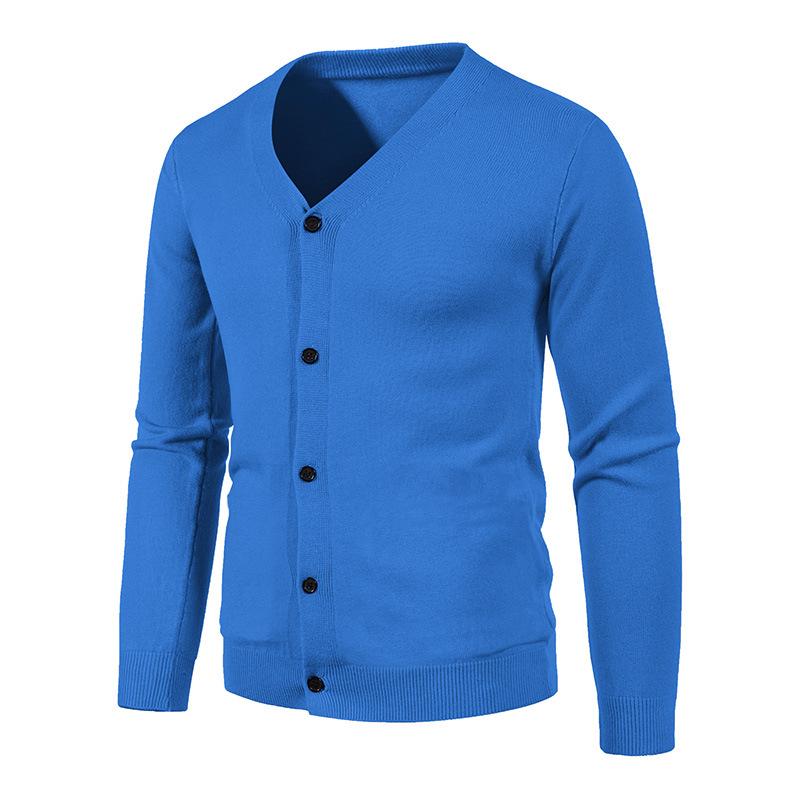 Autumn Men's Knitted Cardigan Thin V Neck Basic Elastic Slim Fit Thin Sweater Solid Color Casual Versatile Coat