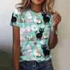 Summer Round Neck Colorful 3D Print Cartoon Cat Pattern Top Fashionable Casual Short Sleeved Women's T-shirts
