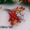 10pcs Artificial Holly Berry Christmas Decor Wire Bundle Garland Wreath Christmas New Year Fake Red Berries for Wreath DIY Home Decor