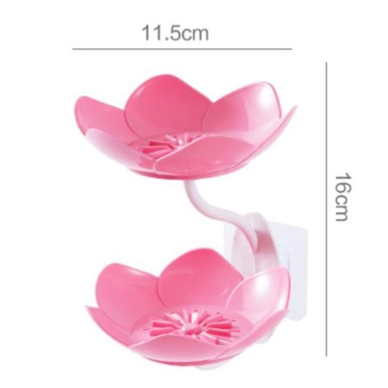 Creative Lotus Flower Soap Box 2 Tier Serving Tray Utensil Holders Suction Wall Tray Floral Soap Dish Shelf Holders Soap Holder